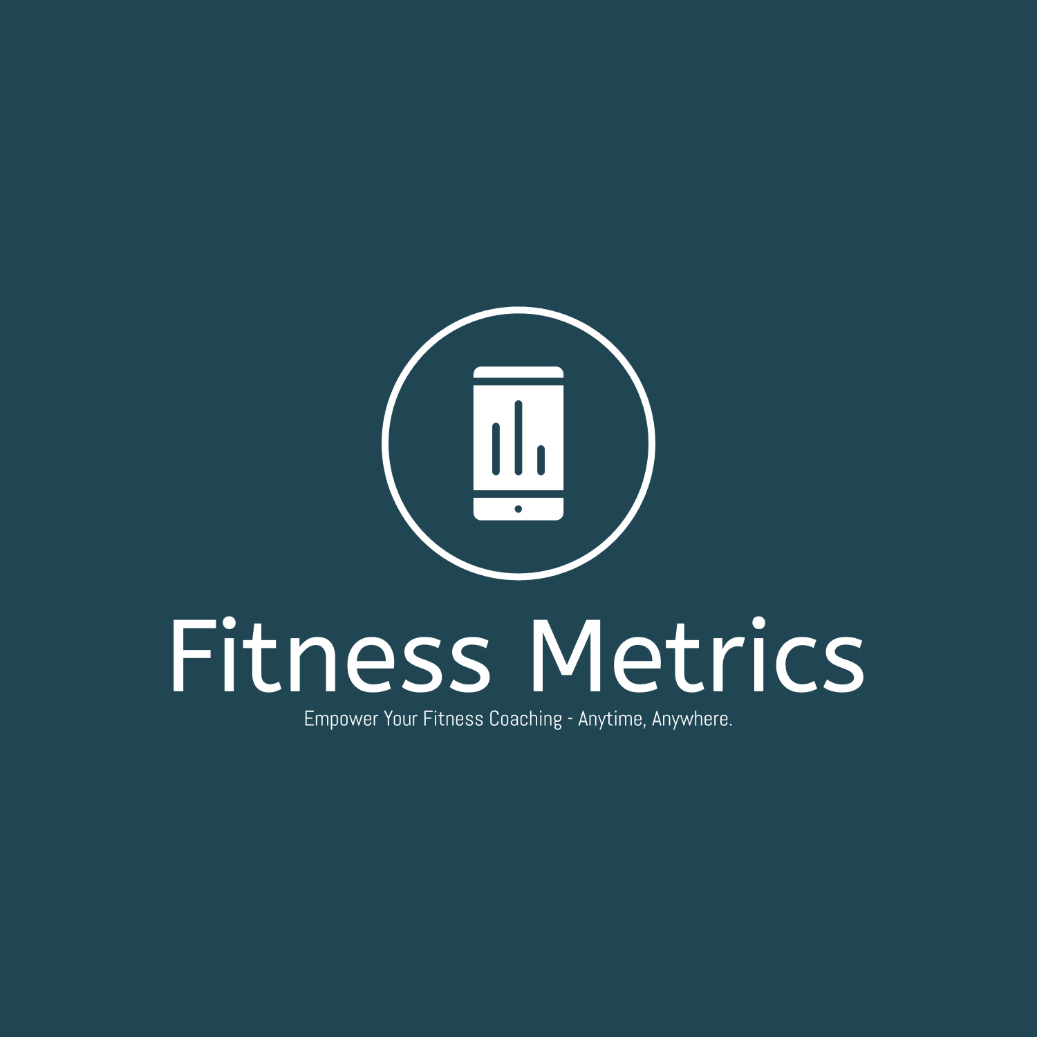 Fitness Metrics logo with a smartphone icon and the slogan Empower Your Fitness Coaching - Anytime, Anywhere.